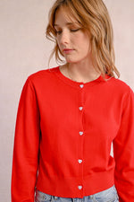 Load image into Gallery viewer, Heart Button Cardigan in Red
