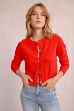 Load image into Gallery viewer, Heart Button Cardigan in Red
