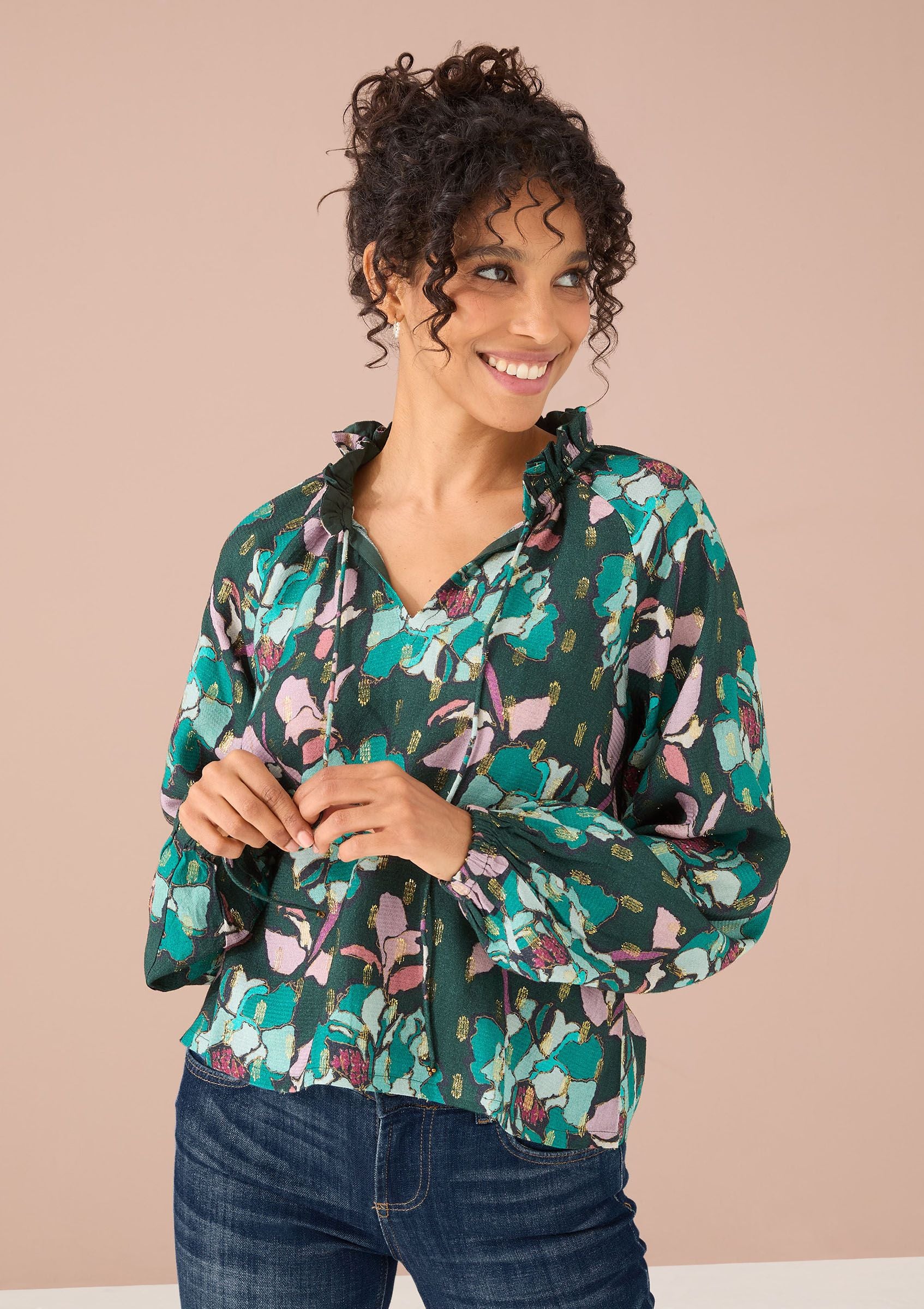 Ashley Top in Emerald Stained Glass Floral