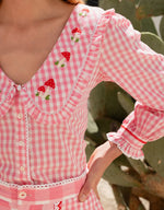 Load image into Gallery viewer, Esme Blouse in Embroidered Candy Floss Gingham

