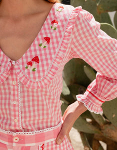 Esme Blouse in Embroidered Candy Floss Gingham
