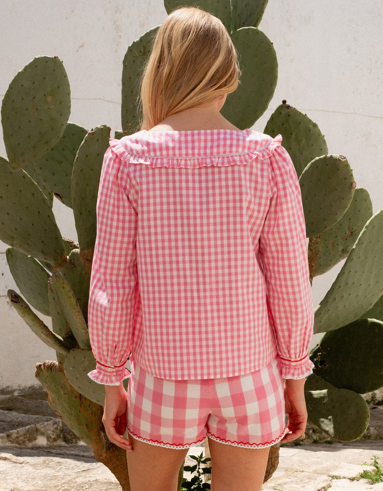 Esme Blouse in Embroidered Candy Floss Gingham