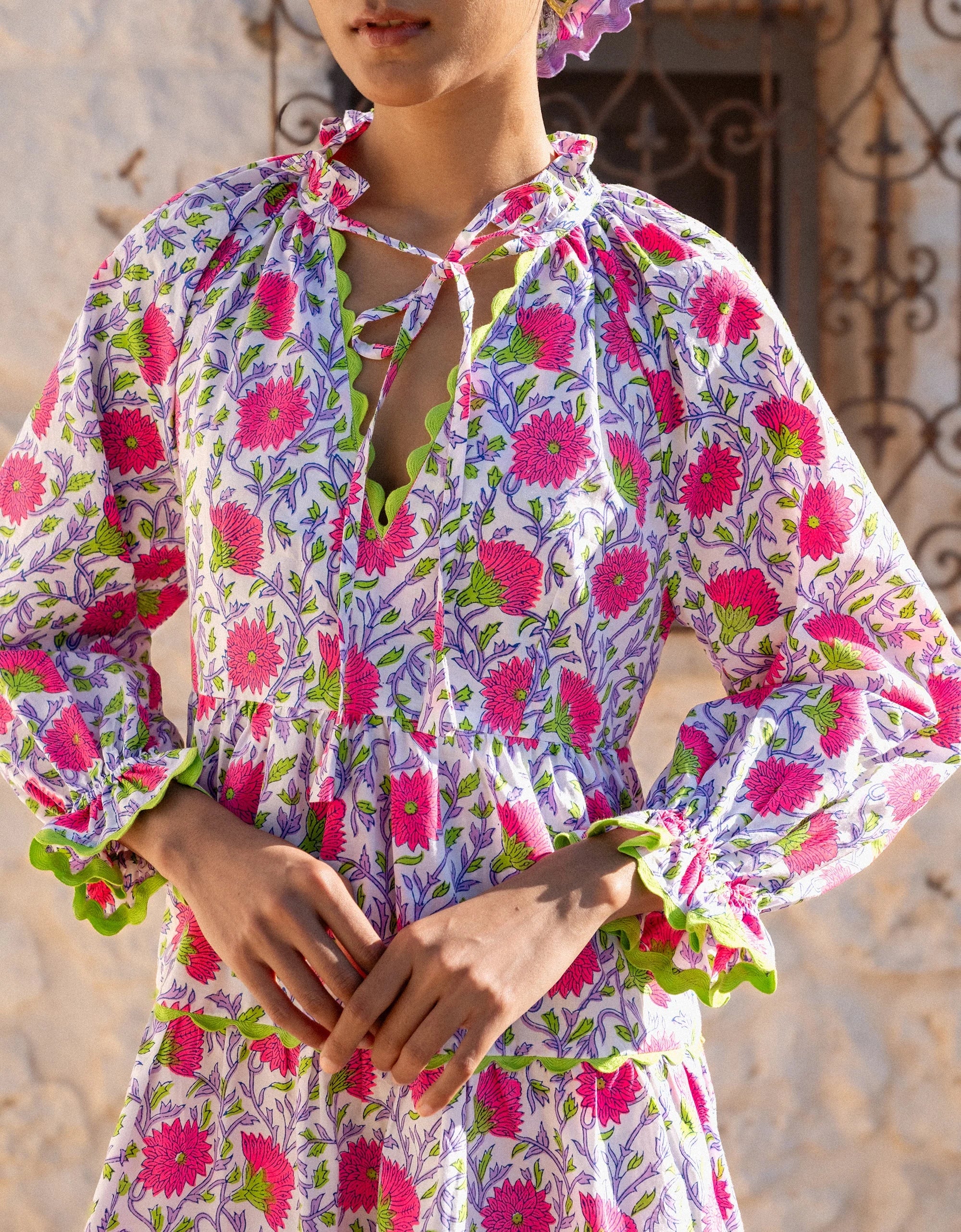 Luna Mini Dress in Neon Camelia