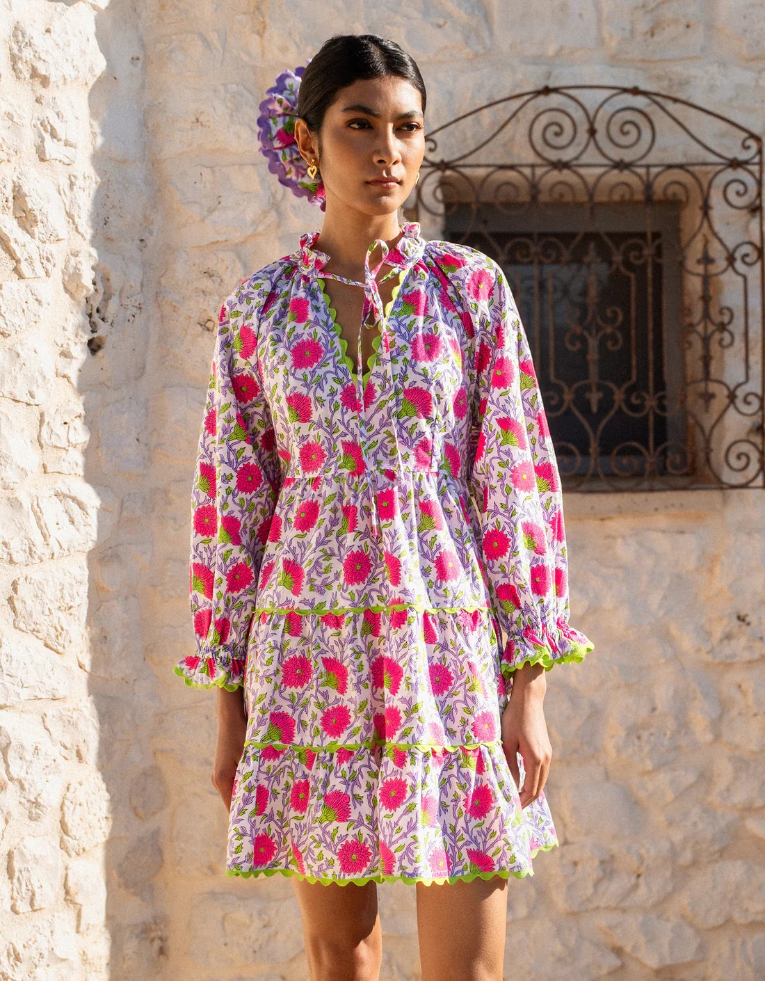 Luna Mini Dress in Neon Camelia