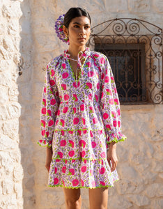 Luna Mini Dress in Neon Camelia