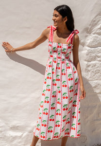 Immy Dress in Scalloped Cherry