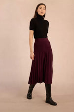Load image into Gallery viewer, High Waisted Pleated Midi Skirt in Dark Red
