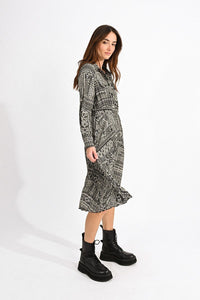 Pleated Shirt Dress in Black Multi