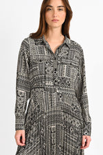 Load image into Gallery viewer, Pleated Shirt Dress in Black Multi
