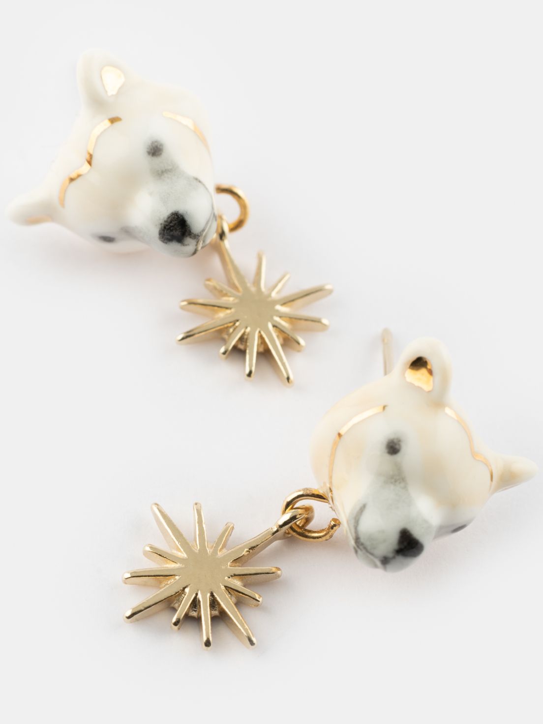 Polar Bear Head and Gold Star Pendant Earrings