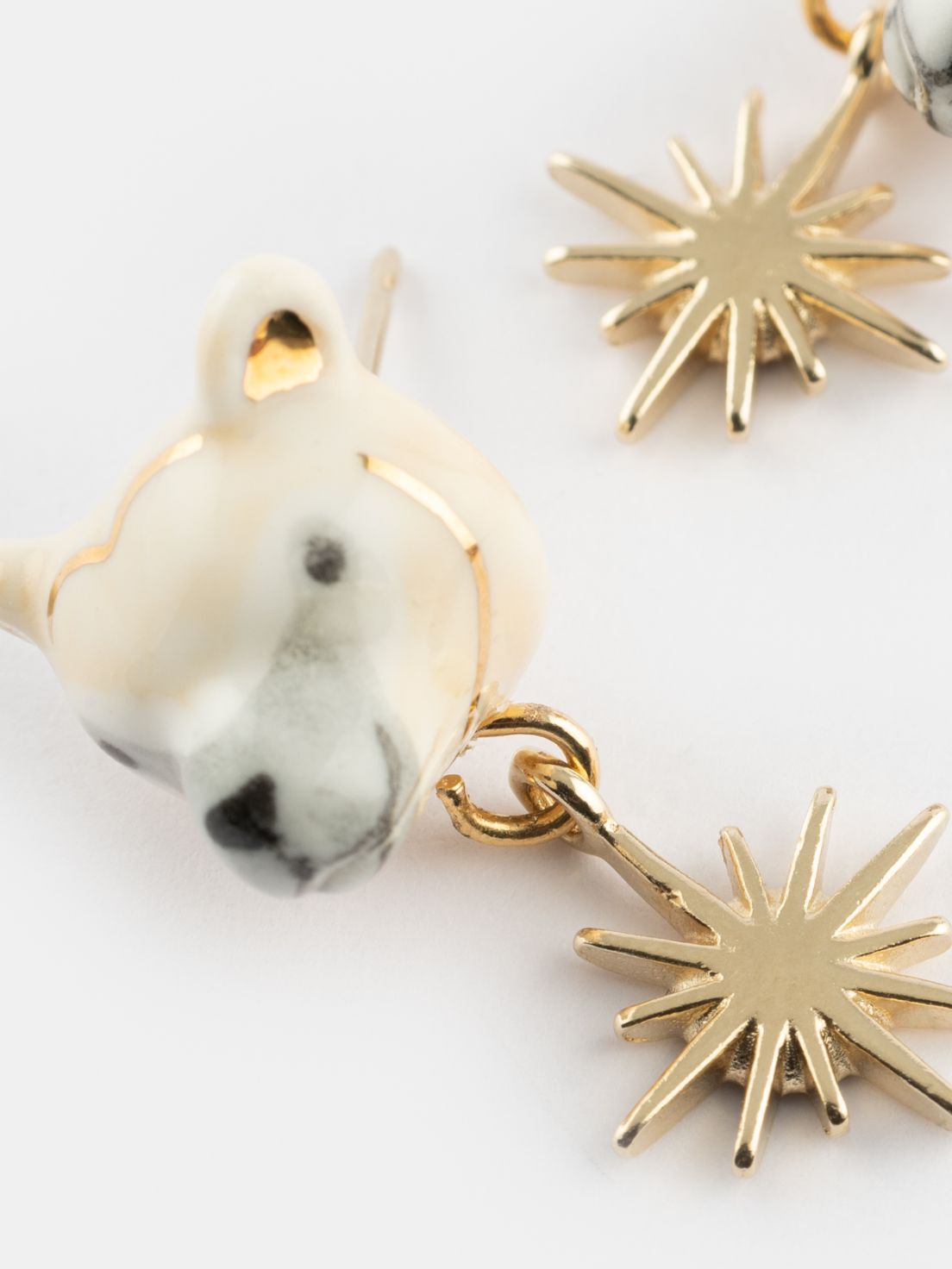 Polar Bear Head and Gold Star Pendant Earrings