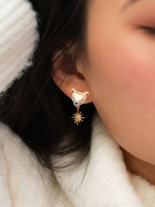 Polar Bear Head and Gold Star Pendant Earrings