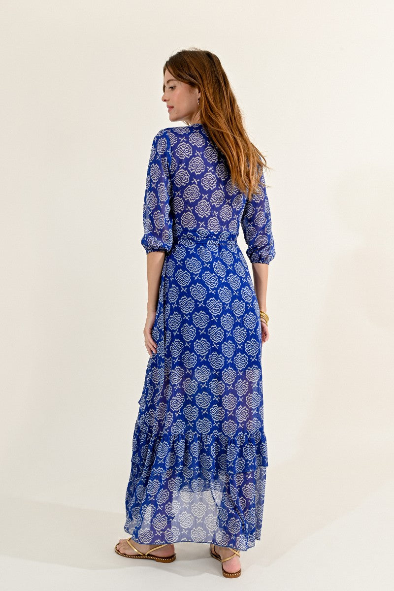 Printed Wrap Dress in Blue Mathilde