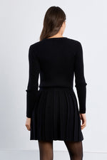 Load image into Gallery viewer, Pleated Knit Sweater Dress in Black
