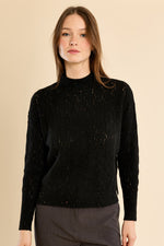 Load image into Gallery viewer, Textured Sparkle Knit Mock Neck Sweater in Black
