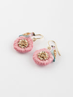 Load image into Gallery viewer, Pink &amp; Blue Bird on Thistle Flower Pendant Earrings
