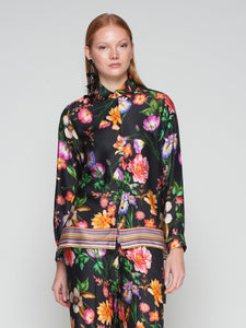 Tea Shirt in Black Floral Estampado