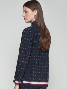 Tea Shirt in Navy Equestrian Print