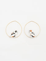 Load image into Gallery viewer, Black, White and Brown Sitting Cat Hoop Earrings
