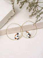 Load image into Gallery viewer, Black, White and Brown Sitting Cat Hoop Earrings
