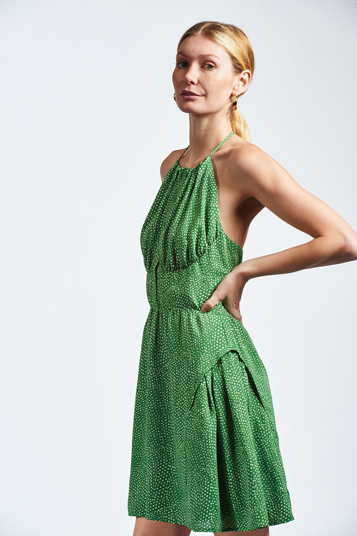 The Ashby Dress in Green Dotty