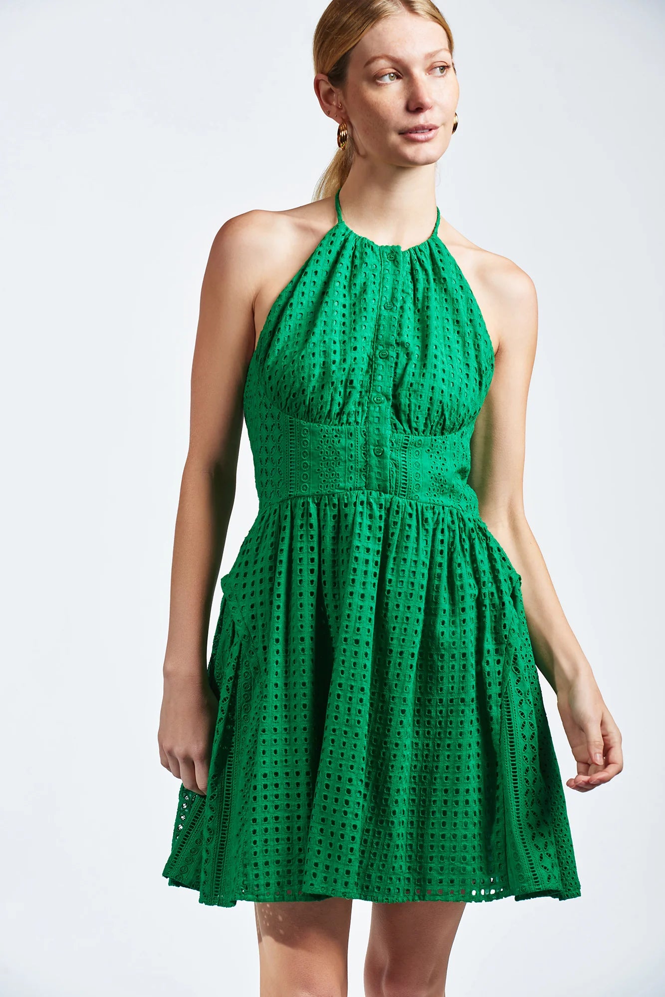 The Ashby Dress in Kelly Green Eyelet