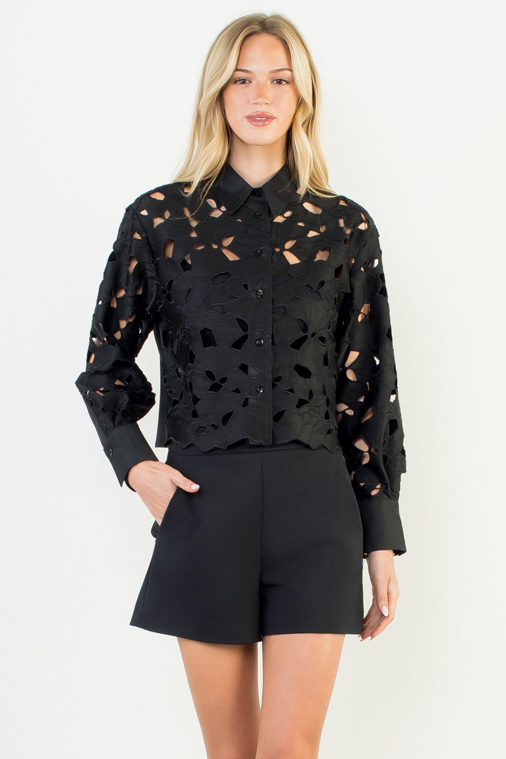 Eyelet Shirt in Black
