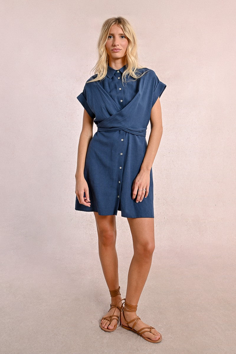 Tie Back Shirt Dress in Navy