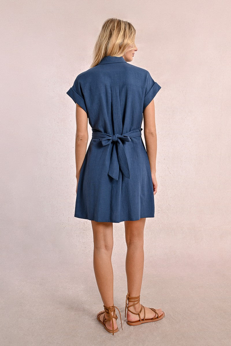 Tie Back Shirt Dress in Navy