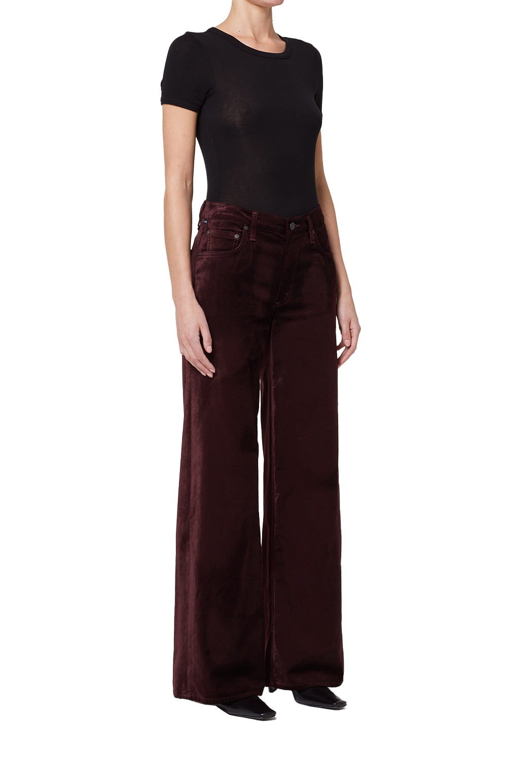 Lolli Mid Rise Baggy Velvet in Burgundy