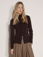 Load image into Gallery viewer, Pleat Button Knit Top in Brown

