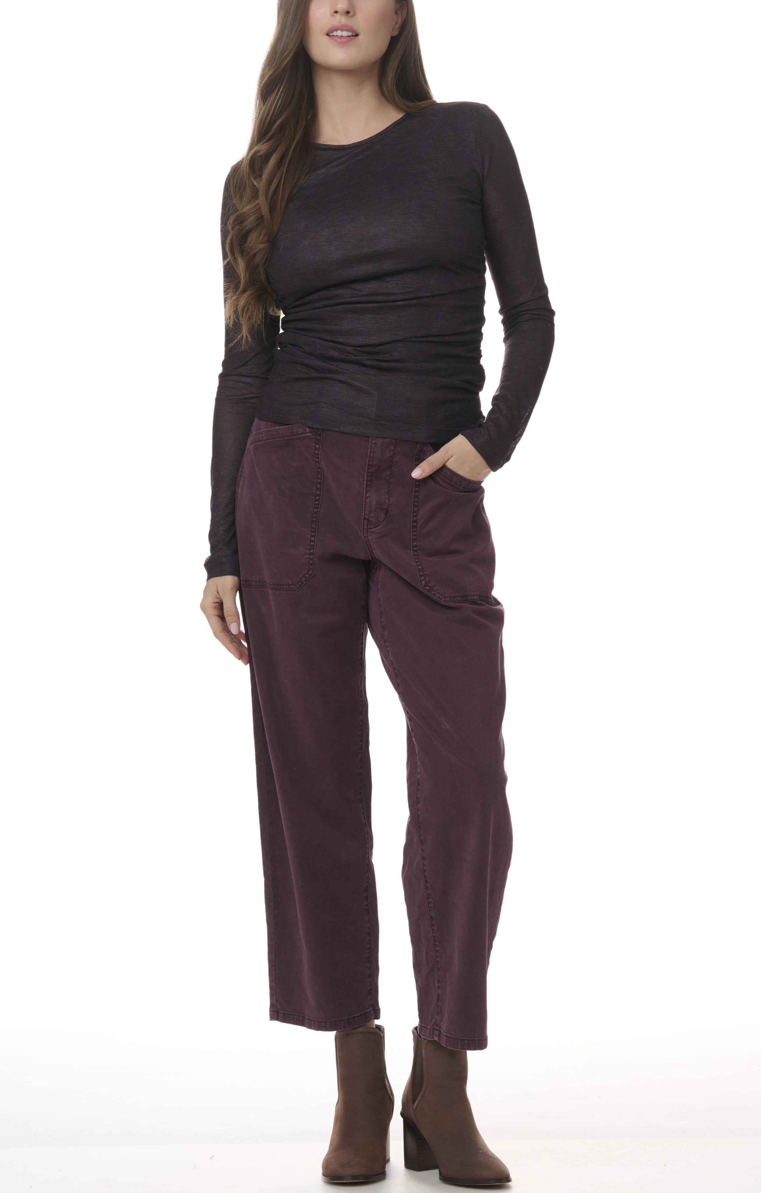 Carissa Twill Pant in Dark Plum