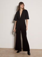 Load image into Gallery viewer, Angel Sleeve Crepe Jumpsuit in Black

