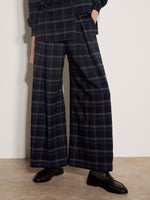 Load image into Gallery viewer, Window Check Wide Leg Trouser in Navy
