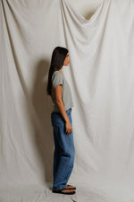 Load image into Gallery viewer, Val Striped V-Neck Tee in Natural/Black
