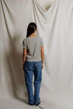 Load image into Gallery viewer, Val Striped V-Neck Tee in Natural/Black
