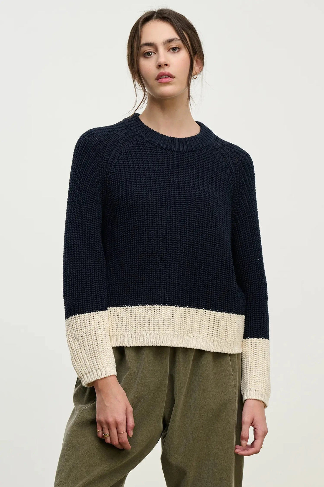 Shay Colorblock Crew Sweater in Navy