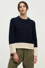 Load image into Gallery viewer, Shay Colorblock Crew Sweater in Navy
