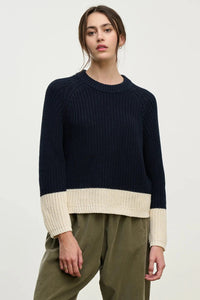 Shay Colorblock Crew Sweater in Navy