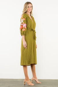 Embroidered Puff Sleeve Maxi Dress in Green