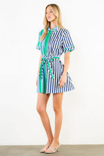 Load image into Gallery viewer, Short Sleeve Collared Striped Dress in Green
