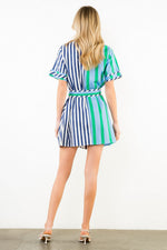 Load image into Gallery viewer, Short Sleeve Collared Striped Dress in Green
