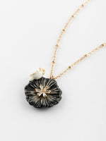 Load image into Gallery viewer, White Owl on Black Aster Flower Necklace
