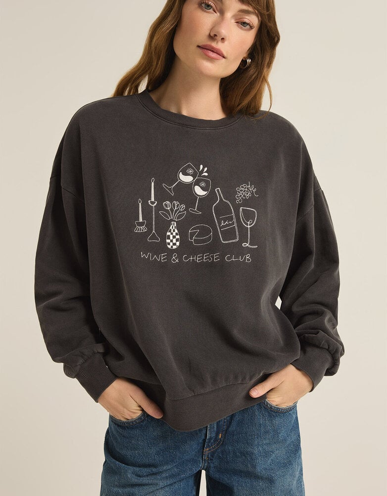 Wine Club Sunday Sweatshirt in Black Sand