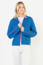Load image into Gallery viewer, Contrast Blanket Stitch Cardigan in Blue/Red
