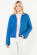 Load image into Gallery viewer, Contrast Blanket Stitch Cardigan in Blue/Red
