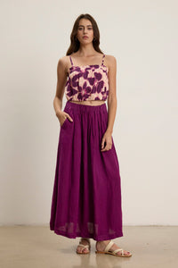 Linda Linen Maxi Skirt in Grapes
