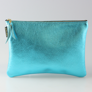 The Metallic Monroe Everyday Pouch in Aqua