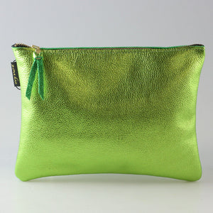 The Metallic Monroe Everyday Pouch in Lime