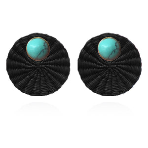 Iraca Turquoise Studs in Black